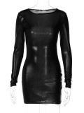 O Neck Long Sleeve Slim Mini Dress BLG-D3A14390A
