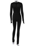 Long Sleeve Slim Hollow Out Three Piece Pants Set BLG-S3813898A