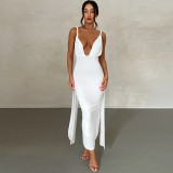 Sexy Deep V Neck Pleated Long Dress BLG-D3312194A