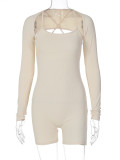 U Neck Long Sleeve Shawl Skinny Romper BLG-P3613236A