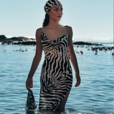 Fashion Printed Split Halter Maxi Dress BLG-D238003A