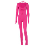 Long Sleeve Slim Hollow Out Three Piece Pants Set BLG-S3813898A