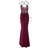 Sexy Backless Tie Up Pleated Maxi Dress BLG-D3914151K