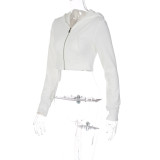 Fashion Zipper Hooded Slim Crop Tops BLG-T2910448A