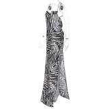 Fashion Printed Split Halter Maxi Dress BLG-D238003A
