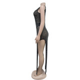 Sleeveless Hot Drill Mesh Split Maxi Dress BY-6733