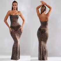 Mesh Hot Diamond Sling Maxi Dress BY-6726