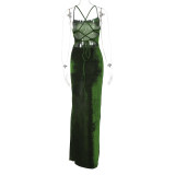 Sexy Backless Tie Up Split Maxi Dress BLG-D1B7101A