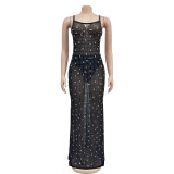 Mesh Hot Diamond Sling Maxi Dress BY-6726