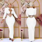 Solid Mesh See Through Long Sleeve Maxi Dress BY-6756