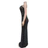 Mesh Hot Diamond Sling Maxi Dress BY-6726