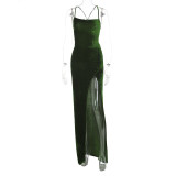 Sexy Backless Tie Up Split Maxi Dress BLG-D1B7101A