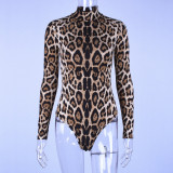 Leopard Print Long Sleeve Tight Bodysuit BLG-P8C0596A