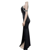 Solid Color Tassel Sling Split Maxi Dress BY-6771