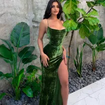 Sexy Backless Tie Up Split Maxi Dress BLG-D1B7101A
