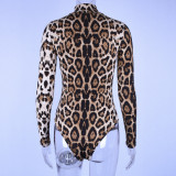 Leopard Print Long Sleeve Tight Bodysuit BLG-P8C0596A