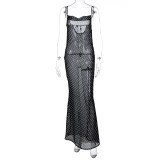 Mesh See Through Tie Up Maxi Dress BLG-D0B3758A