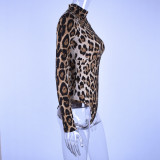 Leopard Print Long Sleeve Tight Bodysuit BLG-P8C0596A