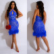 Solid Color Hanging Neck Hot Drill Mini Dress  BY-6729