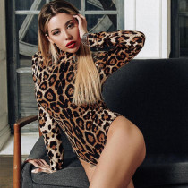Leopard Print Long Sleeve Tight Bodysuit BLG-P8C0596A