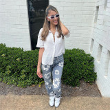 Street Fashion Printed High Waisted Straight Leg Jeans DLSF-W22P20843