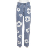 Street Fashion Printed High Waisted Straight Leg Jeans DLSF-W22P20843