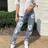 Street Fashion Printed High Waisted Straight Leg Jeans DLSF-W22P20843