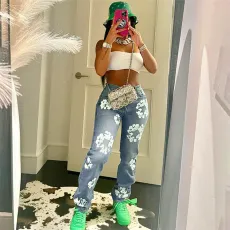 Street Fashion Printed High Waisted Straight Leg Jeans DLSF-W22P20843