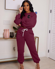 Letter Print Long Sleeve Pants Sport Two Piece Set WAF-7306428