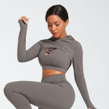 Yoga Wear Crossover Hooded Top 3 Piece Set GMDI-35594