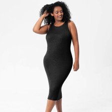 Round Sleeveless Tight Knit Midi Dress GMDI-36942