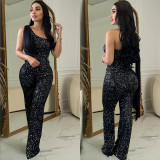 Sleeveless Single Shoulder Sequin Jumpsuit BY-6778