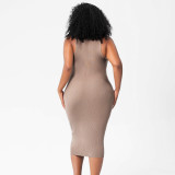 Round Sleeveless Tight Knit Midi Dress GMDI-36942