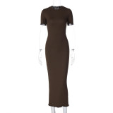 Short Sleeve Solid Tie Up Midi Dress BLG-D3B15001K