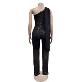 Sleeveless Single Shoulder Sequin Jumpsuit BY-6778