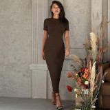Short Sleeve Solid Tie Up Midi Dress BLG-D3B15001K