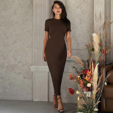 Short Sleeve Solid Tie Up Midi Dress BLG-D3B15001K