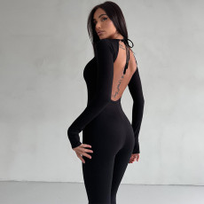 Solid Backless Tie Up Slim Jumpsuit BLG-P3B14890K