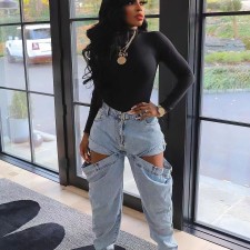 Casual Hollow Out Zipper Jeans TK-6309