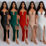 Solid Color Sexy Sequin Tube Tops Maxi Dress BY-6782