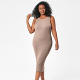 Round Sleeveless Tight Knit Midi Dress GMDI-36942