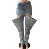 Casual Hollow Out Zipper Jeans TK-6309