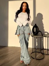 Casual Hollow Out Removable Loose Jeans YMEF-51056