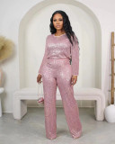 Sequin Solid Color Long Sleeve Pants 2 Piece Set OD-8649