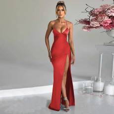 Sexy V Neck Backless Tie Up Maxi Dress BLG-D3B15041K