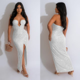 Solid Color Sexy Sequin Tube Tops Maxi Dress BY-6782