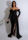 Feather Patchwork Long Sleeve Split Evening Dress AIL-261
