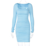 Long Sleeve Pleated Solid Midi Dress BLG-D0A3663H