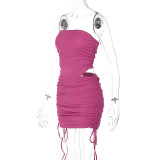 Solid Color Tube Tops Drawstring Skirt 2 Piece Set BLG-S1A6817K
