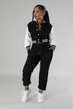Fashion Patchwork Single-breasted Button 2 Piece Set FENF-6001